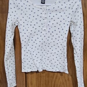 Women's White Floral Long Sleeve Top